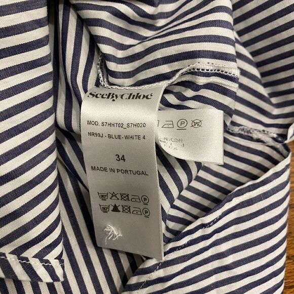 SEE BY CHLOÉ Mock-neck Button-front Striped Tunic Shirt - Picture 6 of 8